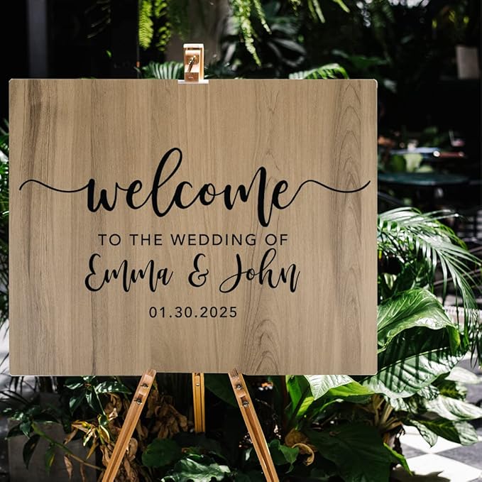 Andaz Press Personalized Large Wooden Welcome Sign for Wedding Rustic Welcome Sign 16" x 20" Custom Names & Date Fall Script Wedding Signage English Oak MDF Wood Finish Reception Indoor Outdoor Signs