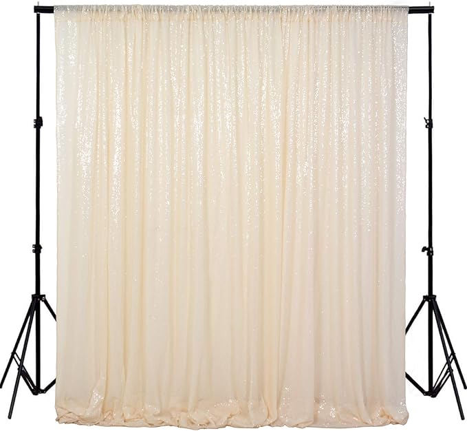 ShiDianYi 4FTX6FT-Ivory-SEQUIN Photo Backdrop, Beige Wedding Photo Booth, Photography Background Ivory Sequin Backdrop Curtain Glitter Backdrop for Parties