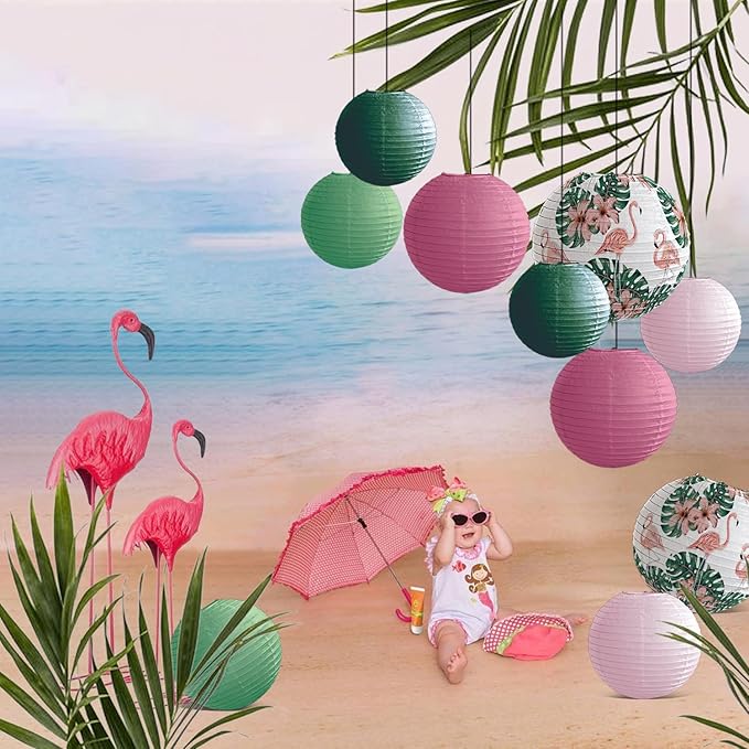 Jungle Tropical Flamingo Theme Bohemian Paper Lantern set10pcs for Birthdays Classrooms Baby Shower Party Decorations Hawaiian Luau Summer Beach Bachelorette Decor