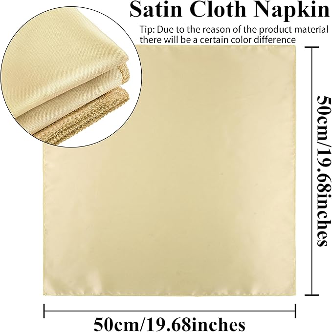 Aneco 12 Pieces Satin Napkin Square 20 x 20 Inches Dinner Napkins Weddings Party Napkin Soft Table Napkins for Romantic Weddings Party Dinner Decoration (Champagne)