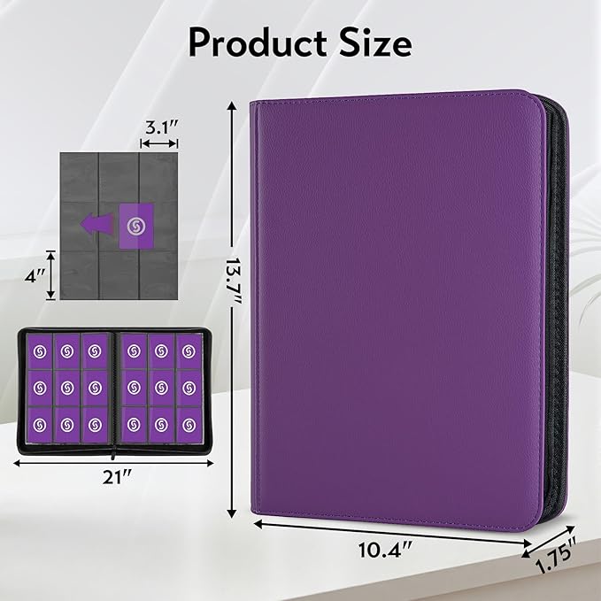 Card Binder 9 Pocket for 360 Cards - Premium Trading Card Binder with Sleeves Protection, Side Loading Card Collection Binder for TCG, MTG, YGO, One Piece Collectible Cards (Purple)