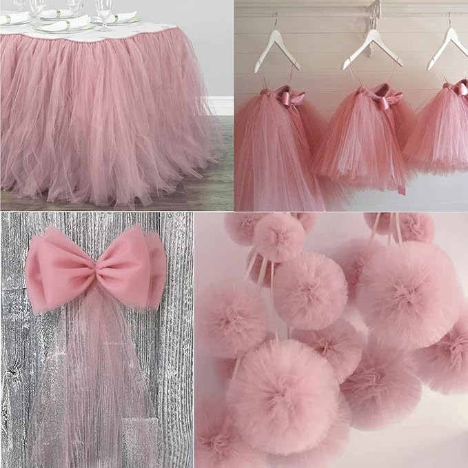 Dusty Rose Tulle Fabric Rolls 54 Inch by 10 Yards Fabric Tulle Bolt for Wedding Decorations DIY Tutu Baby Shower Table Skirt Birthday Party Craft Supplies