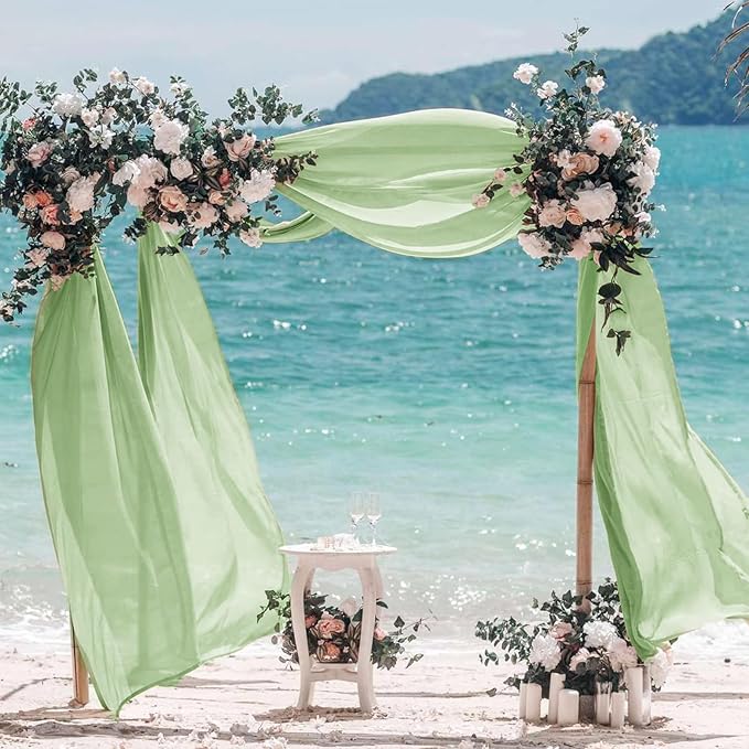 VOK Wedding Arch Draping Fabric Chiffon Fabric, 29in x 18Ft 2 Panels Sheer Chiffon Outdoor Curtain for Wedding Ceremony Birthday Party Decoration (Sage Green,2 Panel)
