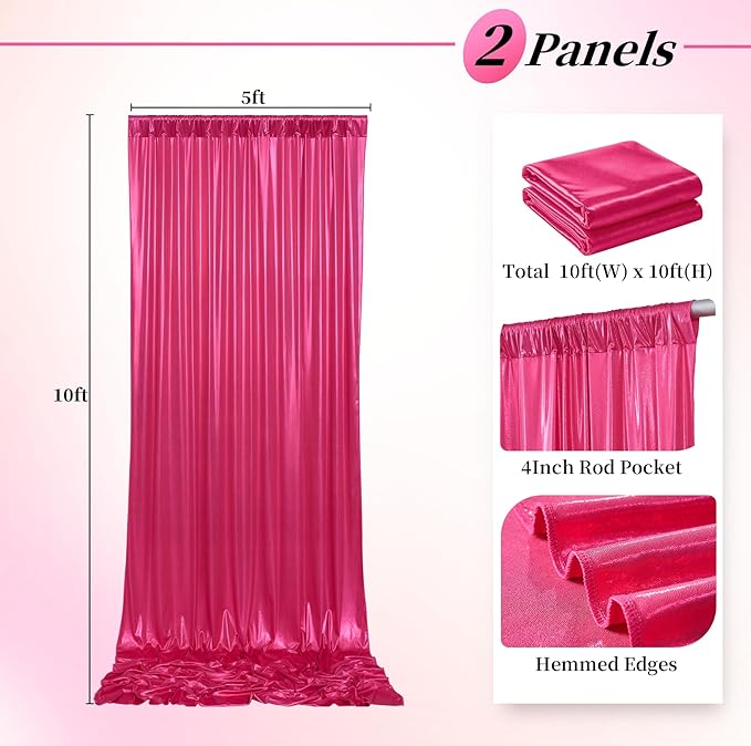 10ftx10ft Hot Pink Sequin Backdrop Curtain for Parties, Wrinkle Free Thick Glitter Sparkle Photo Backdrop Drapes 2 Panels 5x10FT Shimmer Back Drop Cloth for Wedding Birthday Photography Background