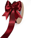 LaRibbons Burgundy Satin Ribbon 1 Inch 25 Yards Luxury Double Faced Dark Red Silk Ribbon for Flower Bouquet Crafts Gift Wrapping Wedding Party Christmas Decoration