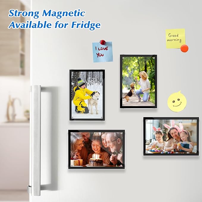 5 Pack Acrylic Magnetic Picture Frame 5x7, Clear Frame for Horizontal Vertical Tabletop Display, Black Photo Frame Magnets for Fridge