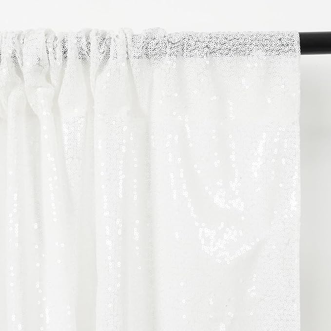 Eternal Beauty White Sequin Backdrop, 6x8 Ft Glitter Background Curtains for Christmas Shimmer Photography Party Wedding Birthday Back Drop Decor