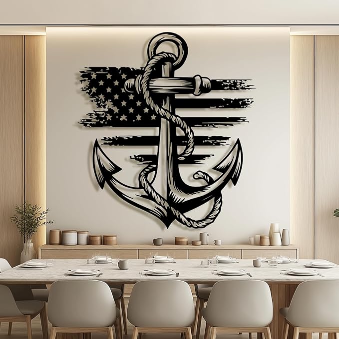 lunwall Metal Anchor Wall Decor, Anchor Metal Sign, Metal Anchor Decor, Anchor Metal Wall Art, Metal Nautical Wall Decor, Metal Wall Decor Coastal, Anchor Wall Decor (black, 47L x 43W / 120 x 109 cm)
