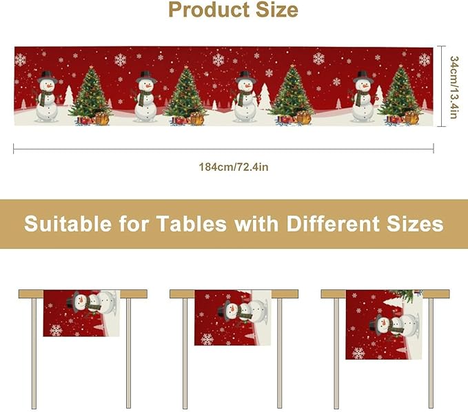 Christmas Table Runner,Snowman Rustic Red Snowflake Winter Table Cloth Kitchen Dining Table Decoration for Home Party Decor 13x120 Inch