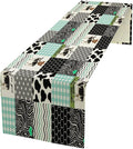 Cute Cow Print Table Runner,Farm Animals Honeycomb Plaid Stripes Cowhide Pattern Tablecloth Burlap for Hotel Indoors Outdoor Dining Room Kitchen Table Decor, 13x90in
