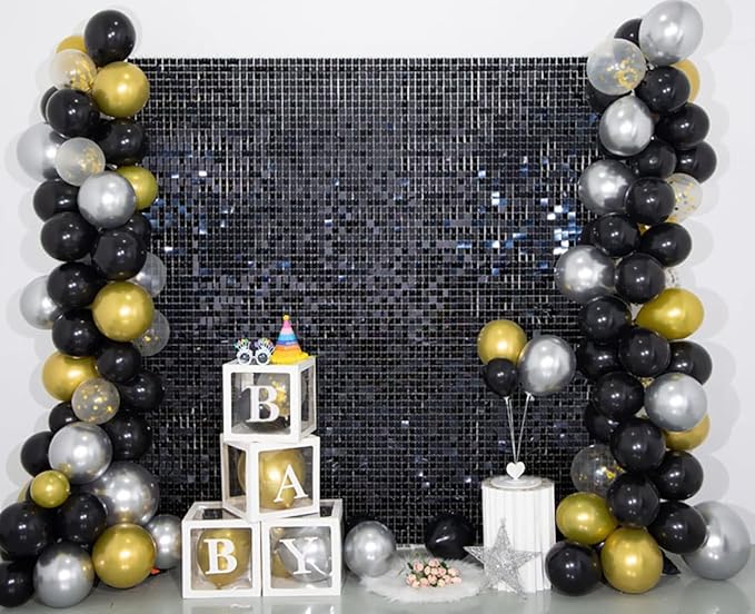 Kate Square Black Sequin Backdrop Panels for Party Decoration Glitter Sequin Panel (Pack of 12)