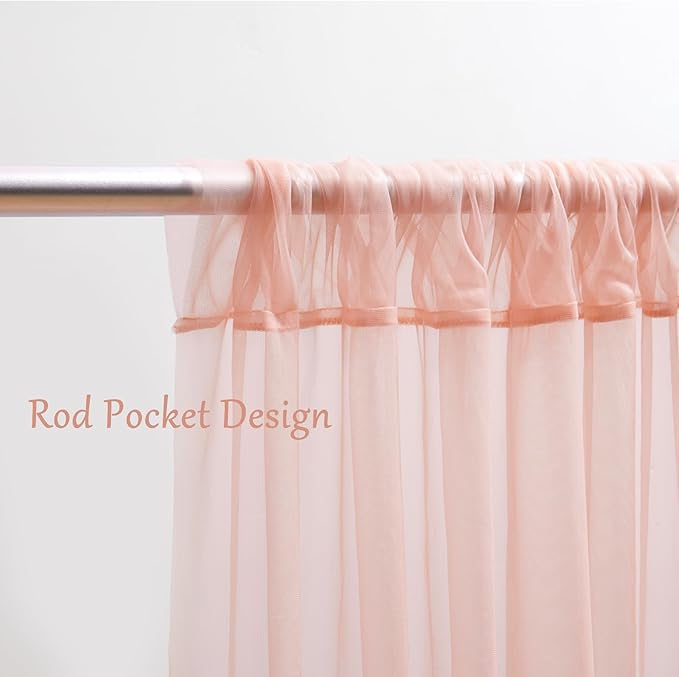 10x10 Peach Tulle Backdrop Curtains for Parties, Sheer Backdrop Curtain Wedding Photo Background Drapes for Baby Shower Photography Birthday Party
