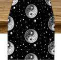 Mystical Celestial Table Runner, Vintage Bohemian Black Yin Yang Symbol Moon Stars Print Table Runner for Office Kitchen Dining Wedding Party Home Coffee Table, 13x120inch