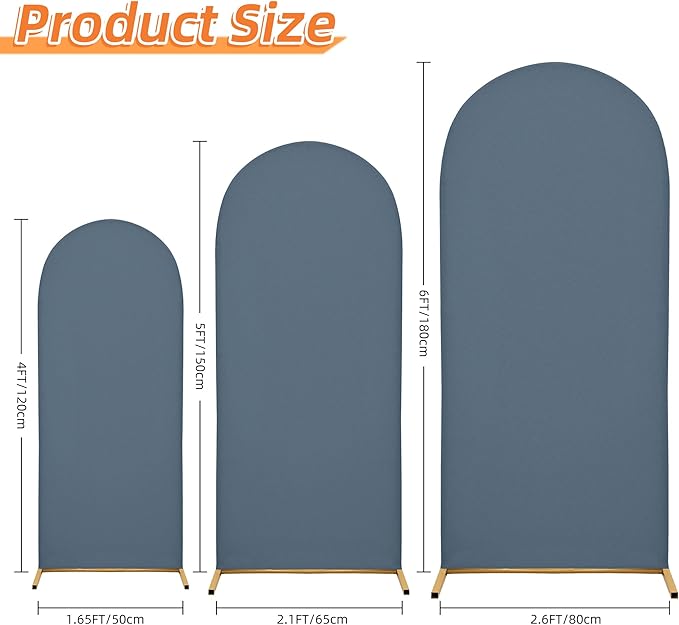 Wedding Arch Cover Spandex Arch Backdrop Cover (4FT,5FT,6FT) Set of 3 Arch Stand Cover Arch Covers Stretchy Backdrop for Birthday Party Decoration Baby Shower (Grayish Blue