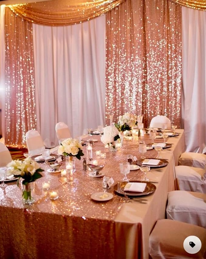 Poise3EHome Rose Gold Sequin Backdrop Curtains,4 Panels 2FTx8FT Glitter Background for Party Birthday Party Baby Shower Wedding Christmas Thanksgiving Halloween Holiday Festival Decor