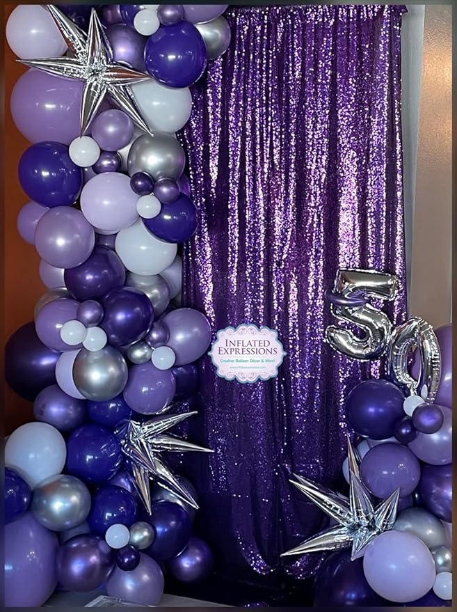 Poise3EHome Purple Sequin Backdrop Curtain,4 Panels 2FTx8FT Glitter Background for Halloween Party Birthday Wedding Christmas Thanksgiving Holiday Festival Decor