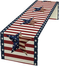 4th of July Table Runner, Patriotic Independence Day American Stars Stripes Flag Print Table Runner for Farmhouse Kitchen Dining Holiday Birthday Party, 13x60inch