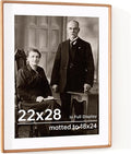 22x28 Picture Frame USA-Sourced Natural Cherry Wood Solid Original Wood Photo Frame Rounded Corner with Mat to 18x24 Picture Display with Real Glass Family Picture, Wedding Picture, Photo, Certificate
