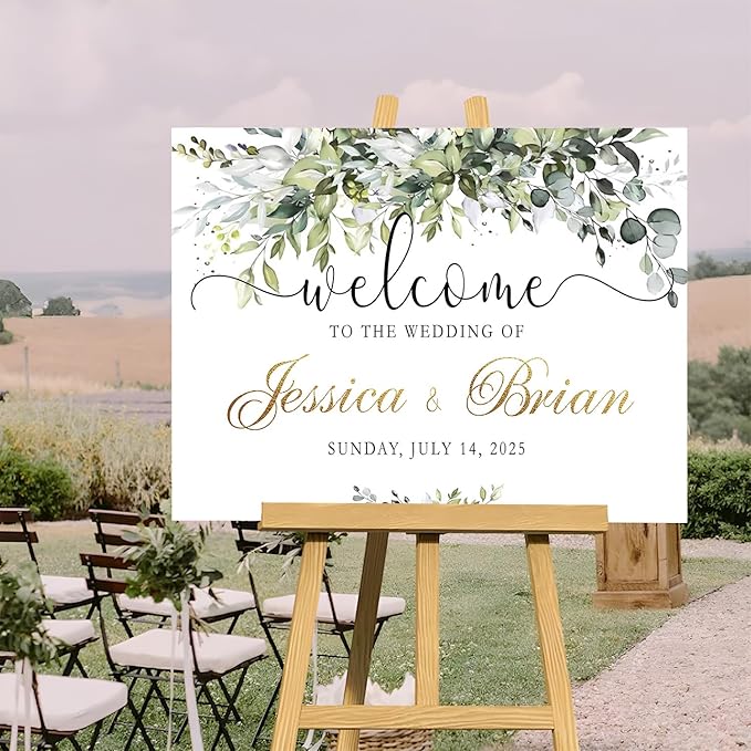 Personalized Welcome to Our Wedding Sign With Stand - Rustic Ceremony Decor and Reserved Signs