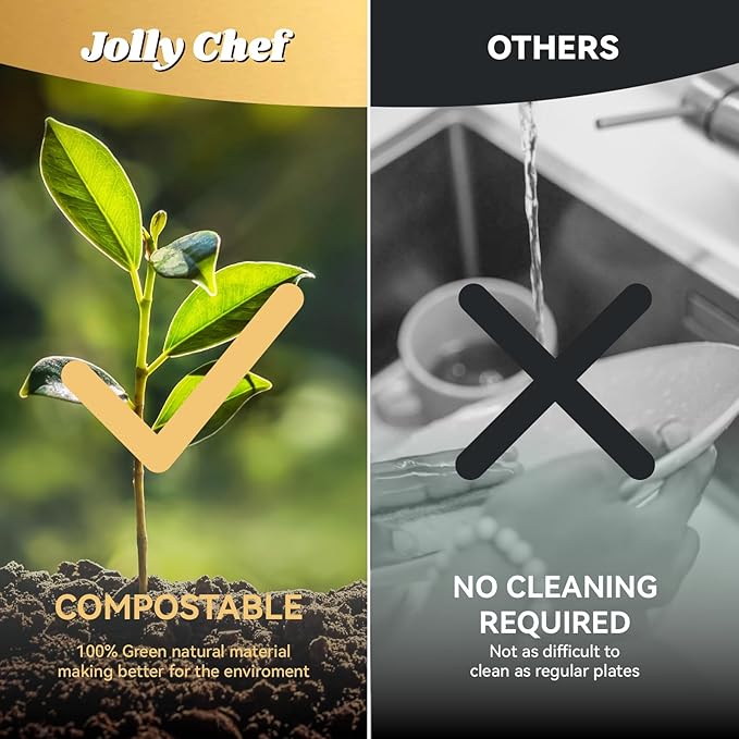 JOLLY CHEF Compostable 𝟱 Compartment 𝟭𝟭 * 𝟴 𝗶𝗻𝗰𝗵 Paper Plates [𝟭𝟬𝟬 𝗣𝗮𝗰𝗸] Heavy Duty Small Natural Divided Eco-Friendly Biodegradable Containers Food Trays for Dinner Lunch Buffet