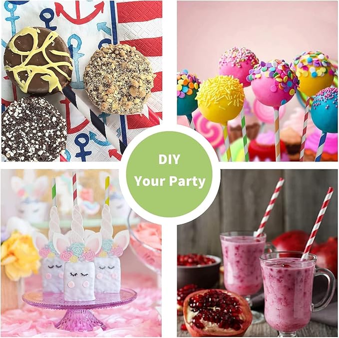 Pink and White Striped Paper Drinking Straws, Cute Pink Girls Shower Straw, Princess Straws, Pastel Stripes Straw for Party Suppliers - Pack of 100