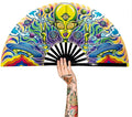 13" Large Rave Fan Bamboo, Folding Clack Hand Fans Foldable for Men Women, Boots on the Ground Poping Fan for EDM Festival Line Dance Decoration, (Alien, Large 13")