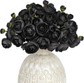 Letjolt Ranunculus Artificial Flower 18 Pcs Black Silk Ranunculus Wedding Bouquet Engagement Centerpieces Arrangements Bridal Shower Decorations Home Decor, Black