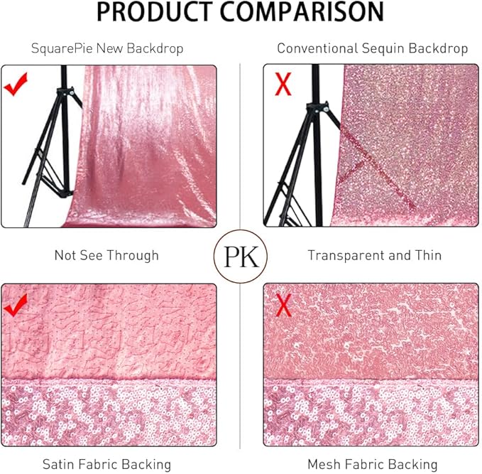 SquarePie Sequin Backdrop Curtain Not See Through Thick Glitter Background for Party 7FT x 7FT Fuchsia Pink