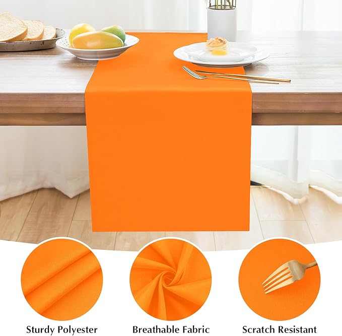 2 Pack Orange Table Runner 12 x 72 Inch Solid Color Farmhouse Runners Coffee Table Dresser for Daily Party Home Decoration