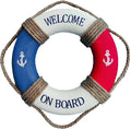 MorroMorn Lifebuoy Wall Hanging Decor - Welcome Aboard Mediterranean Style Home Decoration Hemp Rope (Red & Blue, 20")