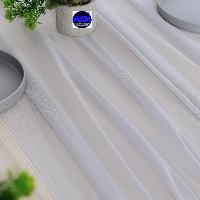 MDS 10 Pack 10ft Chiffon Table Runner 29 x 120 Inches Sheer Wedding Runner Romantic Rustic Table Runner for Wedding Decorations, Birthday Parties, Bridal Shower Party Arch Decor - Cool Gray