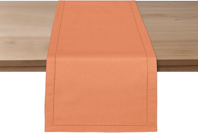 Ruvanti Linen Table Runner 48 Inches, Classic Hemstitch, Washable, Reusable, Non-Slipping, Stain Resistant- Perfect for Parties, Weddings, Dinners, Thanksgiving, Christmas, Indoor use – Orange