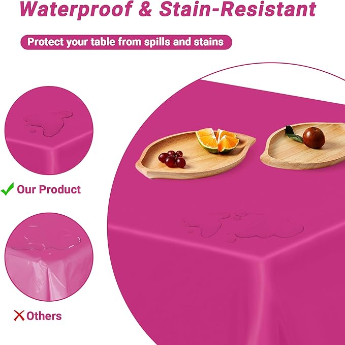 QZYL 4 PCS Rose Red Plastic Tablecloths for Rectangle Tables, 54 x 108 Inches Stain Resistant Table Cover of Baby Shower Decorations, Disposable Tablecloth for Parties, Weddings, Birthday Tablecloth