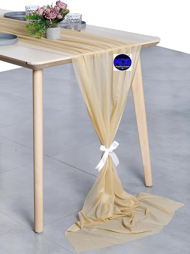 MDS Halloween Chiffon Table Runner - 5 Pack, 29 x 120 Inches, 10ft Each - Sheer Spooky Table Runners for Haunted House Parties, Trick-or-Treat Tables, Witchy Décor, Wedding & Events - Champagne Gold