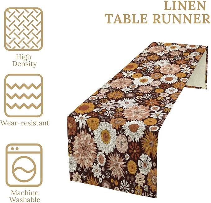 Boho Floral Table Runner, Vintage Country Farmhouse Daisy Flowers Modern Kitchen Dining Room Decoration for Indoor and Outdoor Wedding Party Banquet Table Runner 13x90 Inch