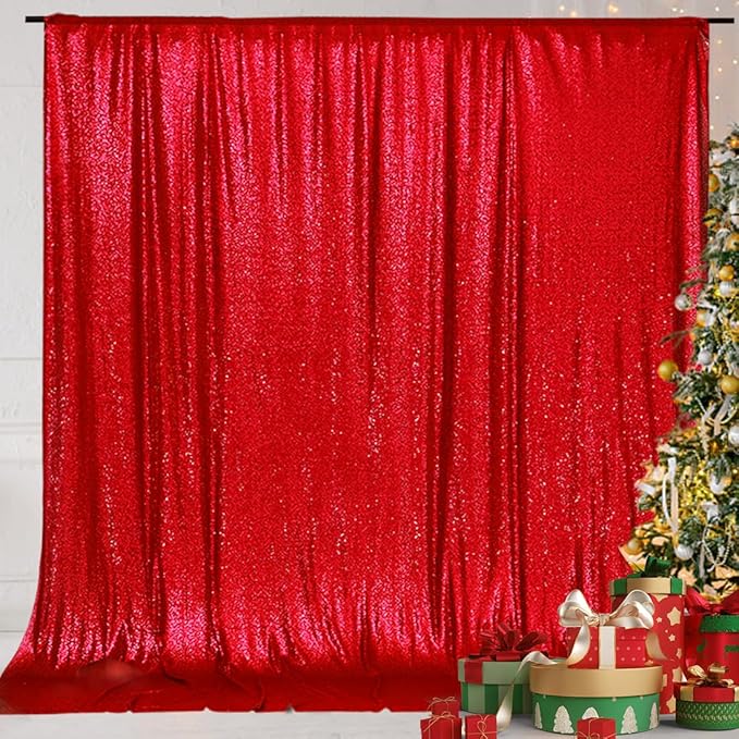 Eternal Beauty Red Sequin Backdrop, 7x7 Ft Glitter Background Curtains for Christmas Shimmer Photography Party Wedding Birthday Back Drop Decor