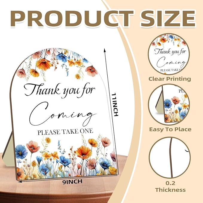 Thank You for Coming Please Take One Sign, Floral Decor Wedding Shower Favors, Bridal Shower Gifts, Modern Wooden Sign, 9x11 inches
