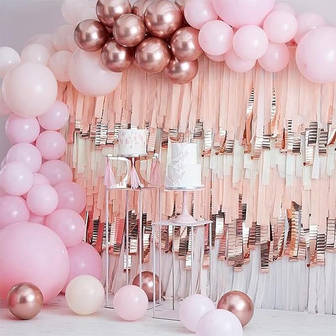 PartyWoo Rose Gold Crepe Paper Streamers 4 Rolls 328 ft Pack of Metallic Rose Gold Pink Dusty Pink Crepe Paper for Bride to Be Bachelorette Birthday Party Decorations (1.8 Inch x 82 Ft/Roll)