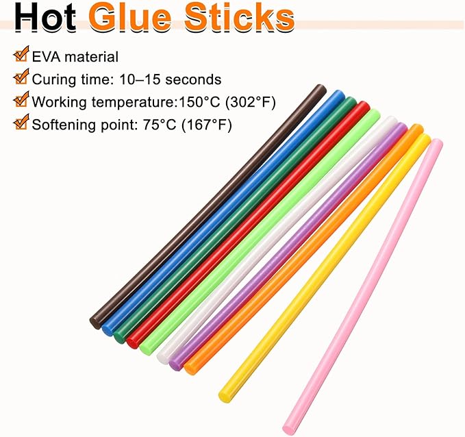 HARFINGTON 10pcs Hot Glue Sticks 0.28" Dia x 3.94" Long EVA Mini Hot Melt Adhesive Glue Stick for Hot Melt Gun Wood Plastic Glass Flowers Fabrics Foam, Multicolor