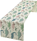 Cartoon Dinosaur Table Runner,Kids Boys Cute Colorful Animal Dino Abstract Print Tablecloth Burlap for Hotel Indoors Outdoor Dining Room Kitchen Holiday Party, 13x36in