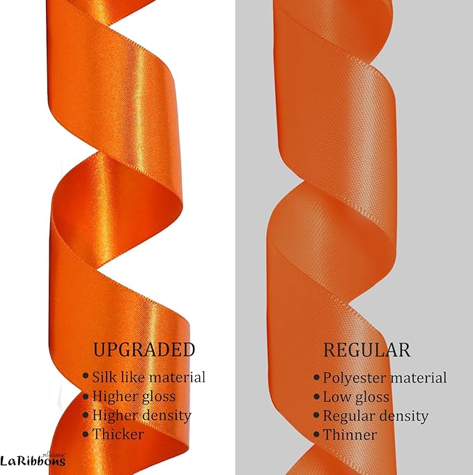 LaRibbons Orange Ribbon 1 1/2 Inch 25 Yards Luxury Double Faced Russet Orange Silk Ribbon for Flower Bouquet Crafts Gift Wrapping Wedding Party Decoration