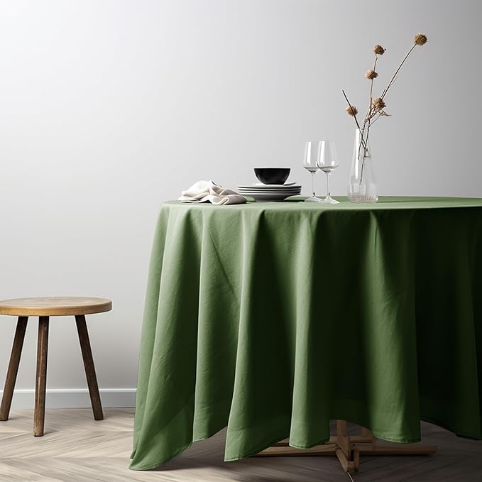 EVERLY 100% Pure Linen Round Tablecloths 120Inch Round Machine Washable Tablecloth for Thanksgiving,Decorative Halloween,Buffet Parties,Picnic,Events,Weddings and Restaurants-Olive Green