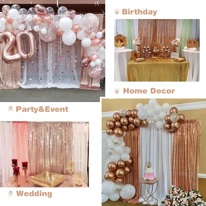Eternal Beauty Sequin Backdrop Curtains, 2x8 Ft-2 Panels Rose Gold Back Drop for Shimmer Photography Party Wedding Birthday Decor