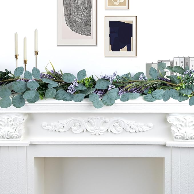 6FT Purple Flower Garlands Artificial Spring/Summer Garland Greenery Garlands Eucalyptus Garland Decoration for Baby Shower Wedding Party Table Runner Room Home Mantle Decor （Purple）