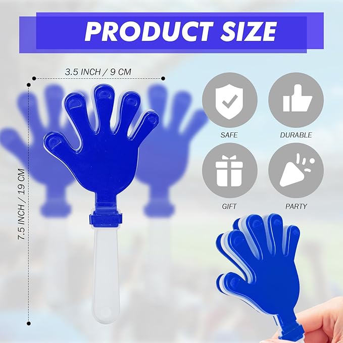 36 Pcs Hand Clappers Noisemakers 7.5 Inch Clappers Noisemakers Plastic Hand Clappers for Birthdays Game Football Sporting Events Cheers Supplies Dance Basketball Football Noisemakers(Blue and White)