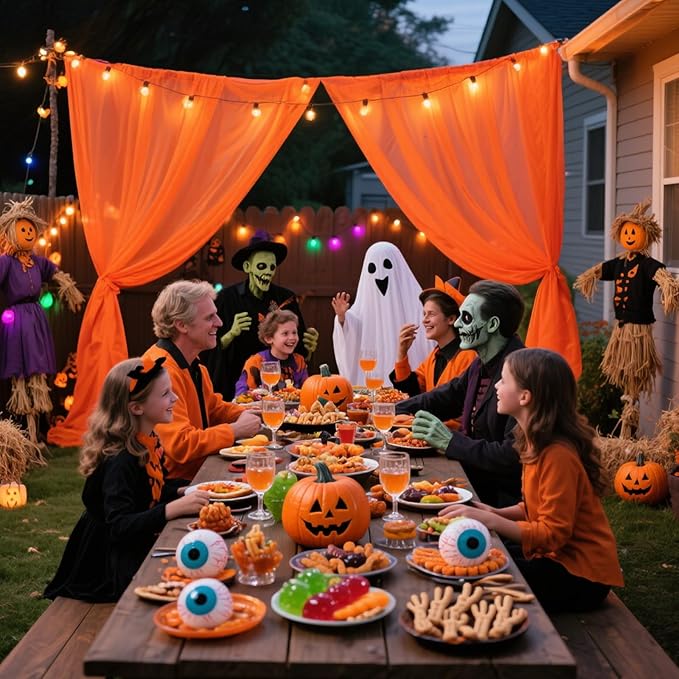 VOK Orange Wedding Arch Draping Fabric Chiffon Fabric, 29in x 18Ft 2 Panels Sheer Chiffon Outdoor Curtain for Wedding Ceremony Birthday Party Decoration (Orange,2 Panel)