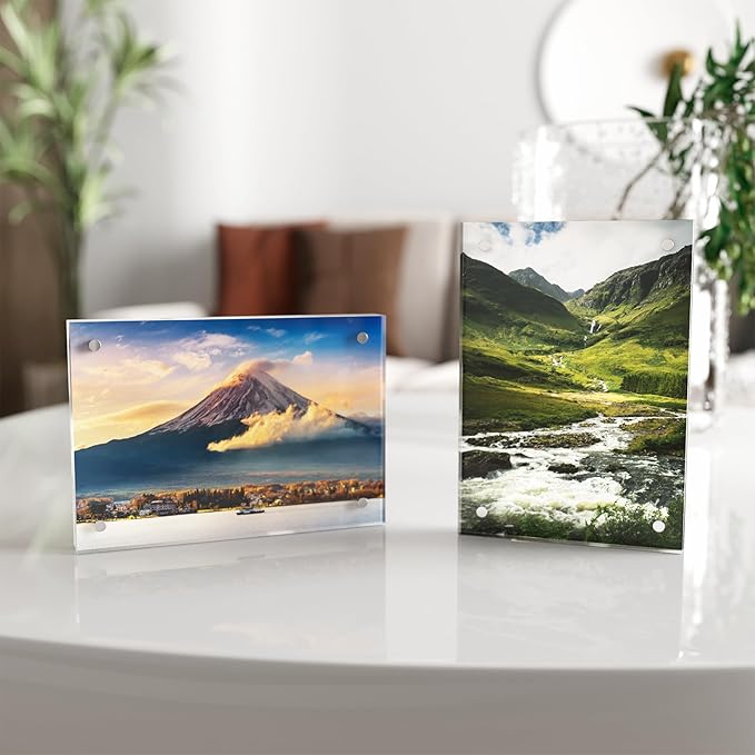 3.5x5 Acrylic Picture Frame 5 Pack, Clear Freestanding Double Sided Frameless Magnetic Photo Frames, Desktop Display Decor Gift