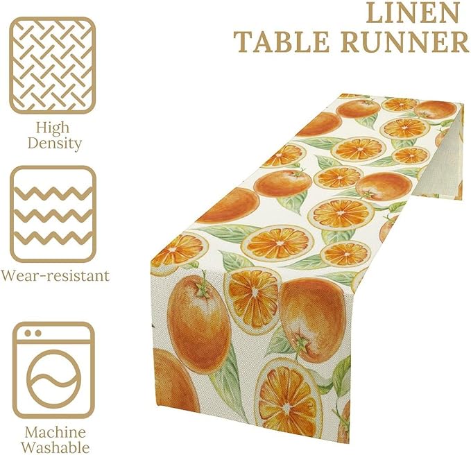 Spring Summer Orange Table Runner Watercolor Sweet Fruit Botanical Print Dinner Runner for Farmhouse Party Holiday Home Kitchen Dining Table Decor 13x70