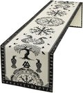 Ancient Abstract Pattern Table Runner, Tree of Life Eagle Dragon Boat Rudder Black and White Table Runner for Party Kitchen Dinner Cafe Bedroom Living Room Outdoor Table Runner 13x120 Inch