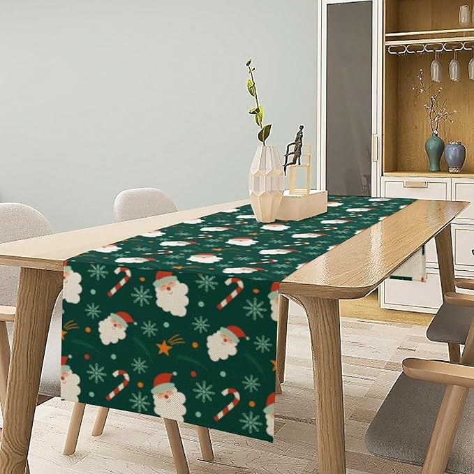 Christmas Table Runner,Seasonal Winter Xmas Holiday Green Table Cloth Kitchen Dining Table Decoration for Home Party Decor 13x108 Inch
